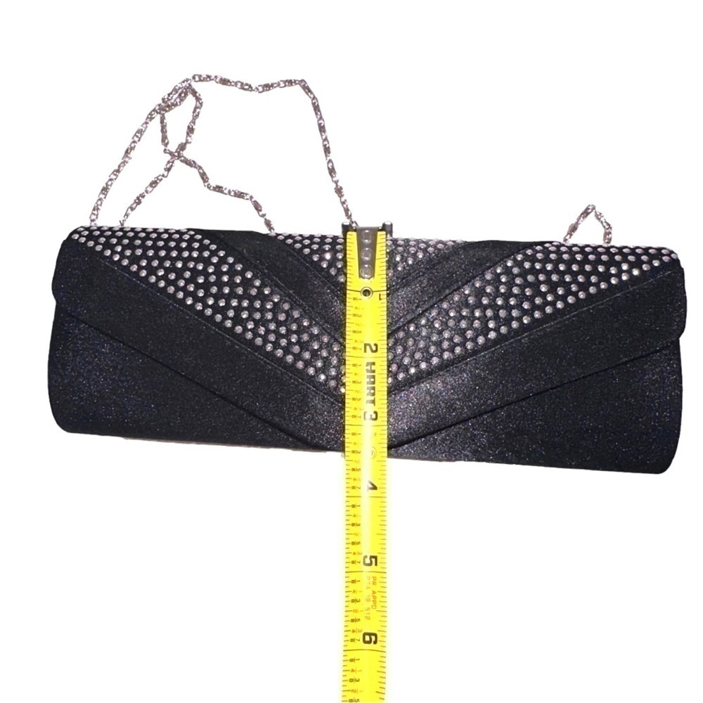 BLACK Satin Rhinestone Encrusted Clutch Bag - Picture 12 of 16